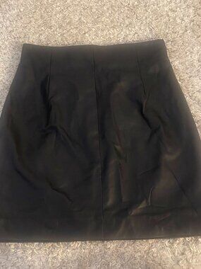 H&M Black Faux Leather Mini Skirt Size 8 High Waist
